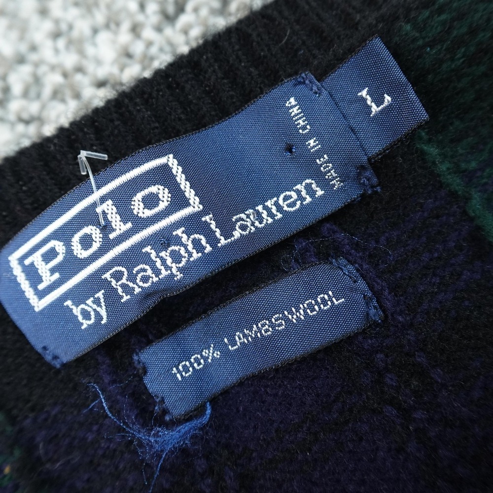 VTG Polo Ralph Lauren Vest Mens L Blackwatch Tartan Plaid Lambswool Sweater 90s - Picture 3 of 7